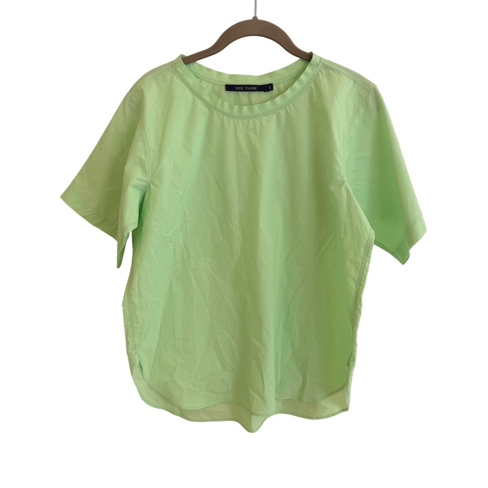 Sofie D'Hoore Lime Green Cotton Poplin Short Sleeve Top Size 40 Minimalist